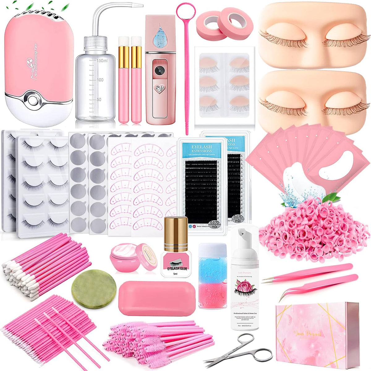 Lash Extension Kit for Beginners Lash Mannequin Head with Replaced Eyelids False Eyelashes Practice