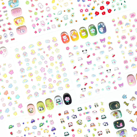 10 Sheets of 3D Nail Stickers - 719 Cute Nail Decals - Embossed Nail Stickers for Kids | Kawaii
