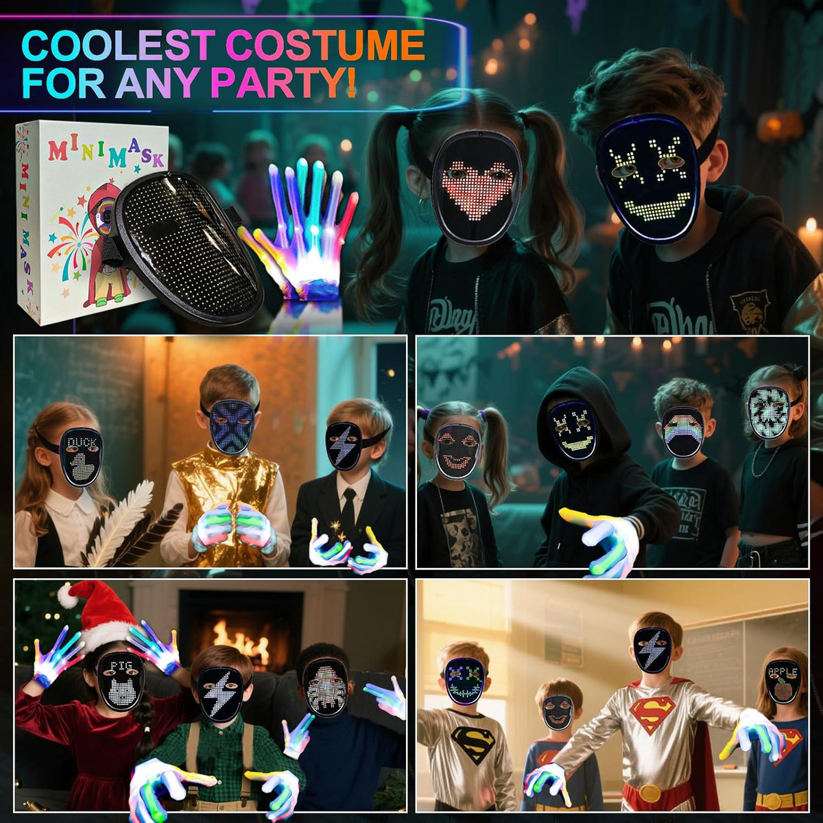 Led-Mask Gloves Halloween-Costumes For Kids Men Adult 2025, Light Up Gesture Cosplay Birthday Gifts