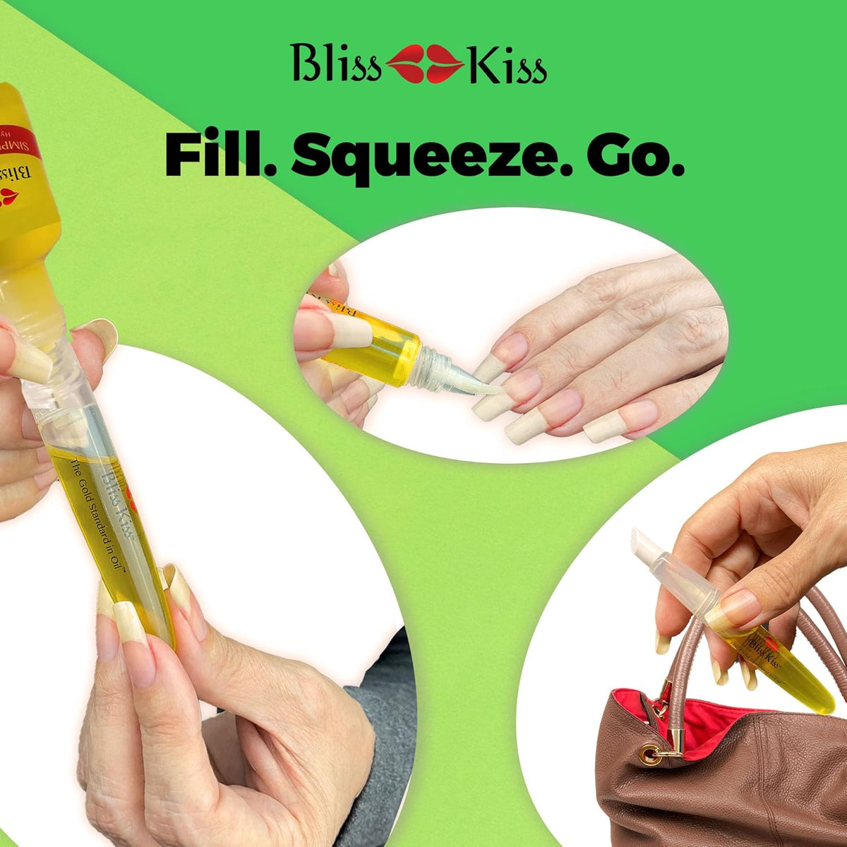 Bliss Kiss Refillable Squeeze Cuticle Oil Pen, Empty 3-Pack, Ideal for Nail Growth Oil and Nail Oil