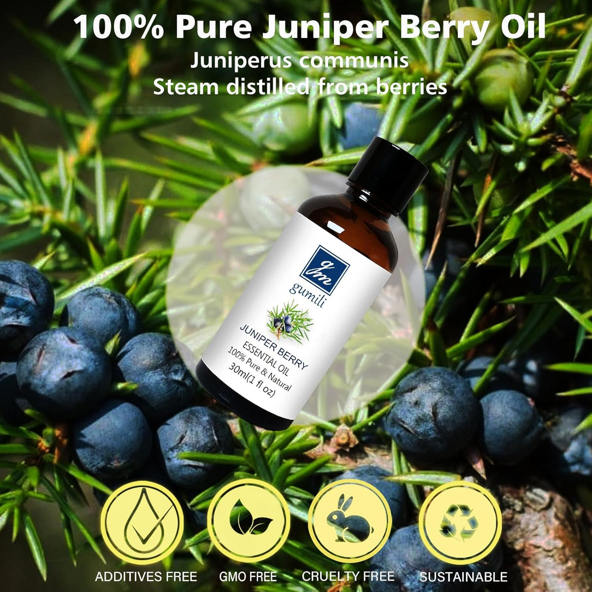 Juniper Berry Essential Oil 1 Oz – 100% Pure Natural Juniper Berry Oil for Diffuser, Massage, DIY