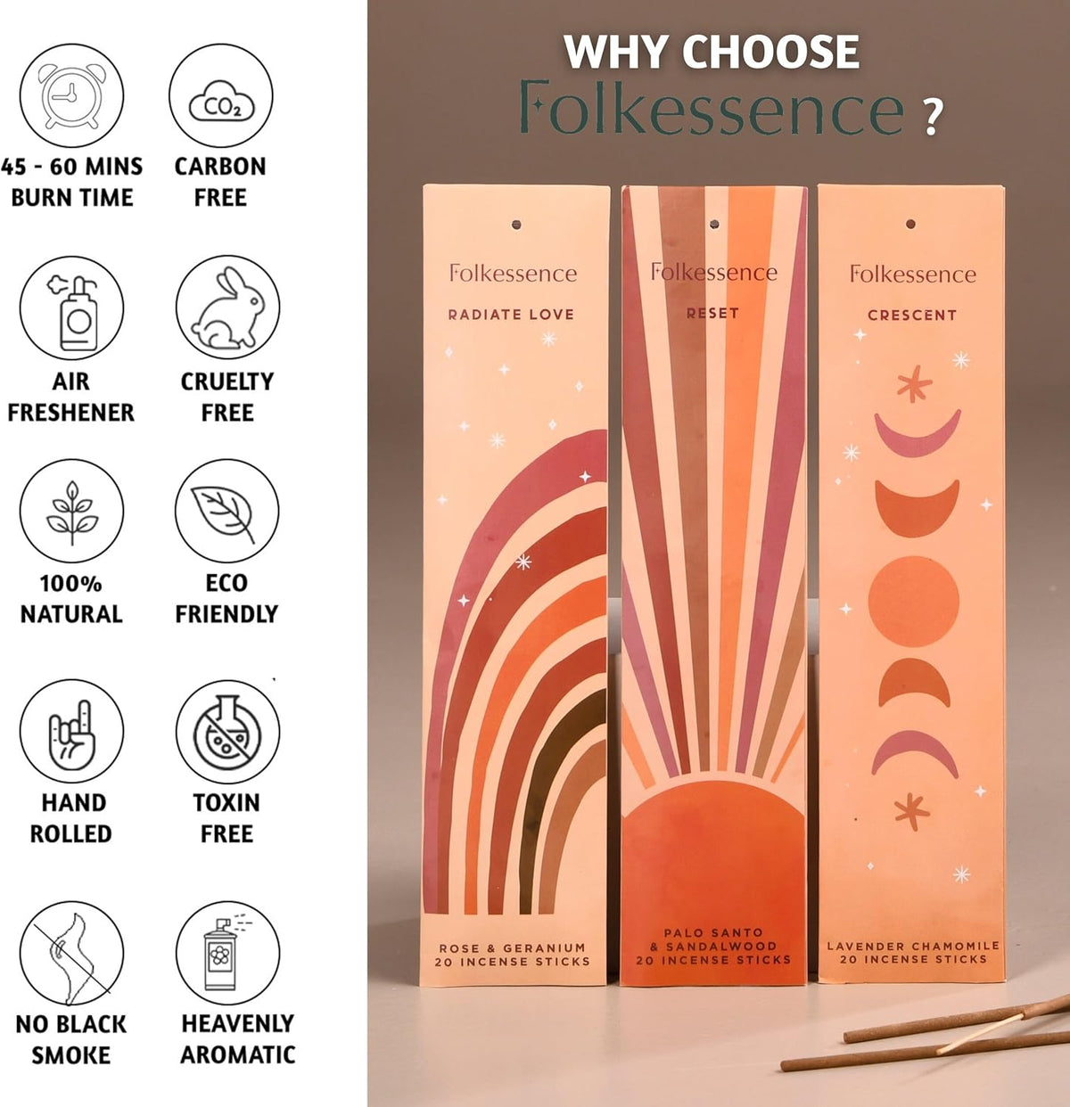 Folkulture Incense Sticks | Set of 6 (120 Sticks) Non Toxic Palo Santo Insence-Sticks | 45 Mins