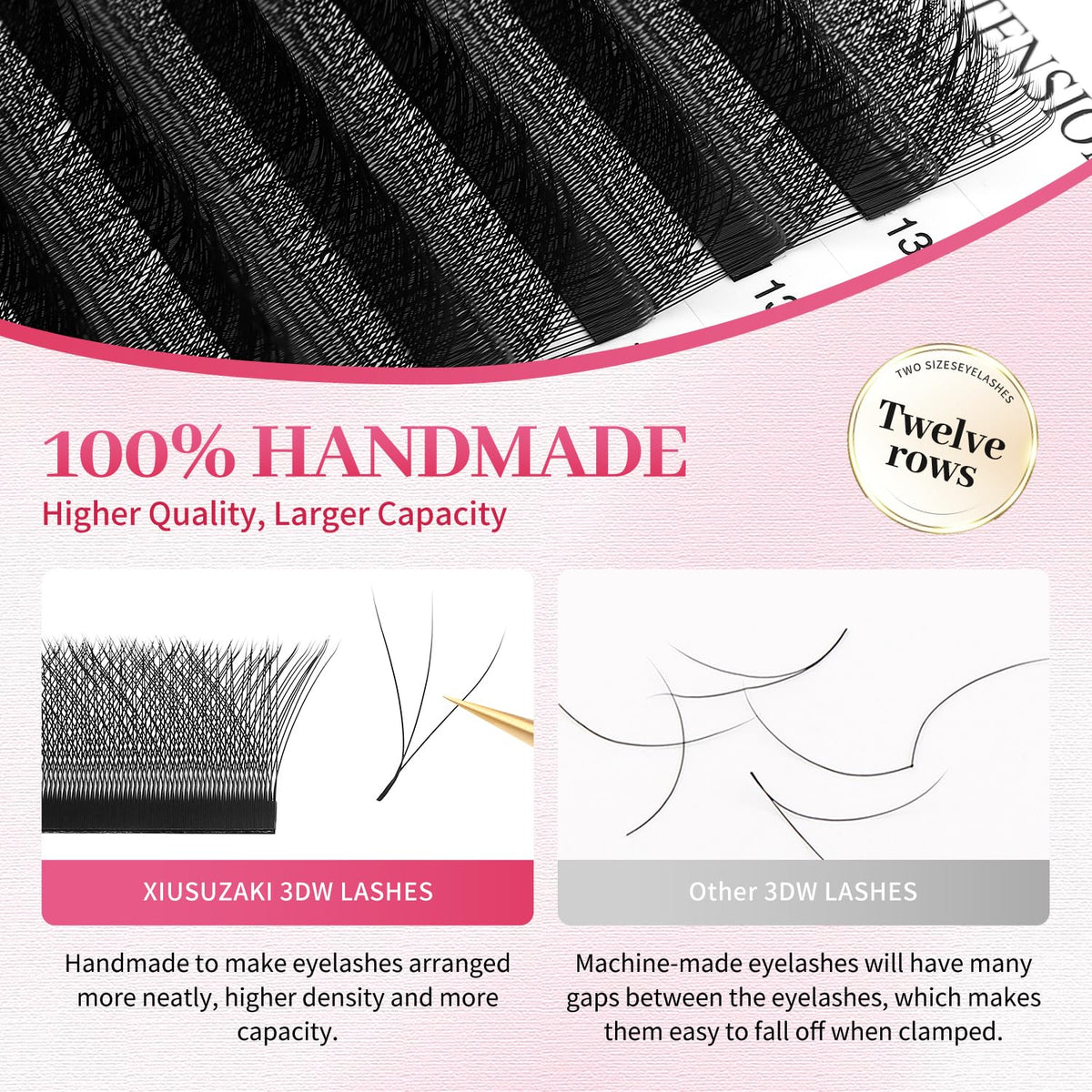 W Lash Extensions Supplies 3D Eyelash Extensions W Shape 0.07mm Thickness C Curl 10mm Premade Fans