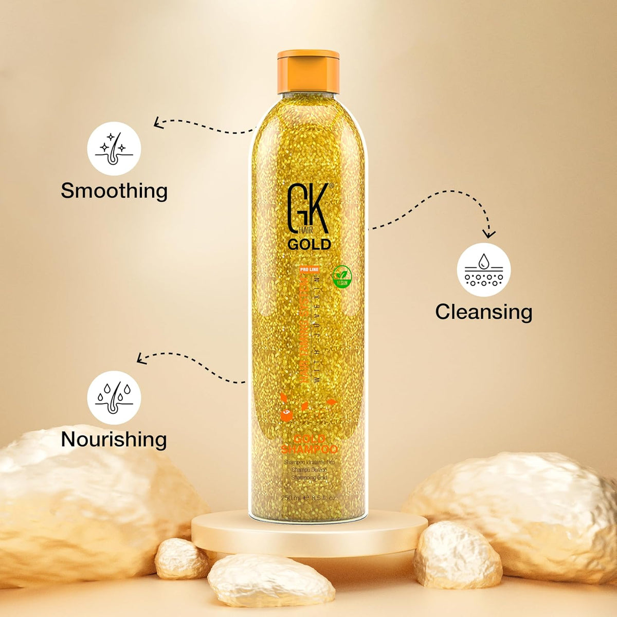 GK HAIR Global Keratin Gold Shampoo (8.5 Fl Oz/250ml) Hair Moisturizing Shine and Protection With
