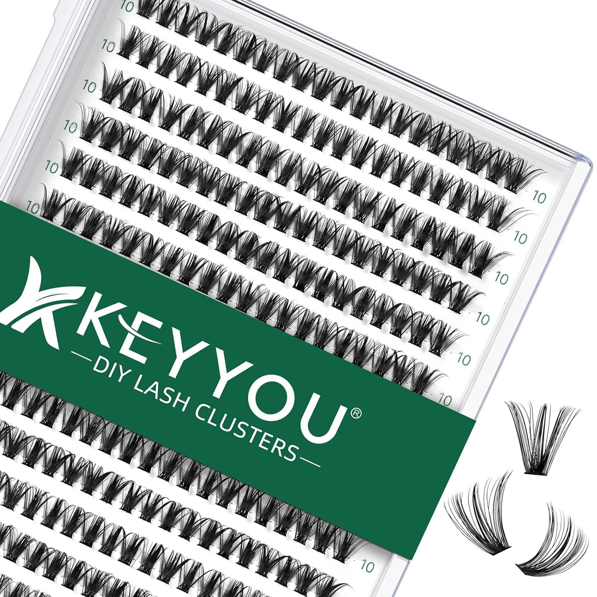 Lash Clusters 300pcs Individual Lashes 40D 0.07C Curl 10mm DIY Eyelash Extension KEYYOU Large Tray