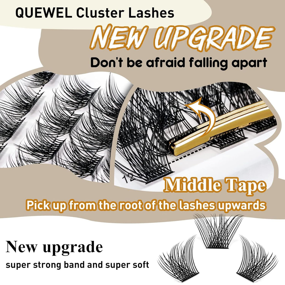 QUEWEL Lash Clusters 72 Pcs Cluster Lashes Wide Stem Eyelash Clusters C/D Curl 8-16mm DIY Eyelash