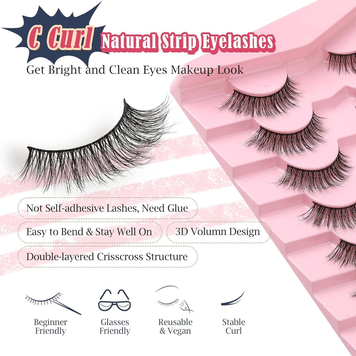 Eyelashes Natural Cat Eye Lashes 16mm Flase Eyelashes Flared Strip Lashes Fluffy False Lashes That
