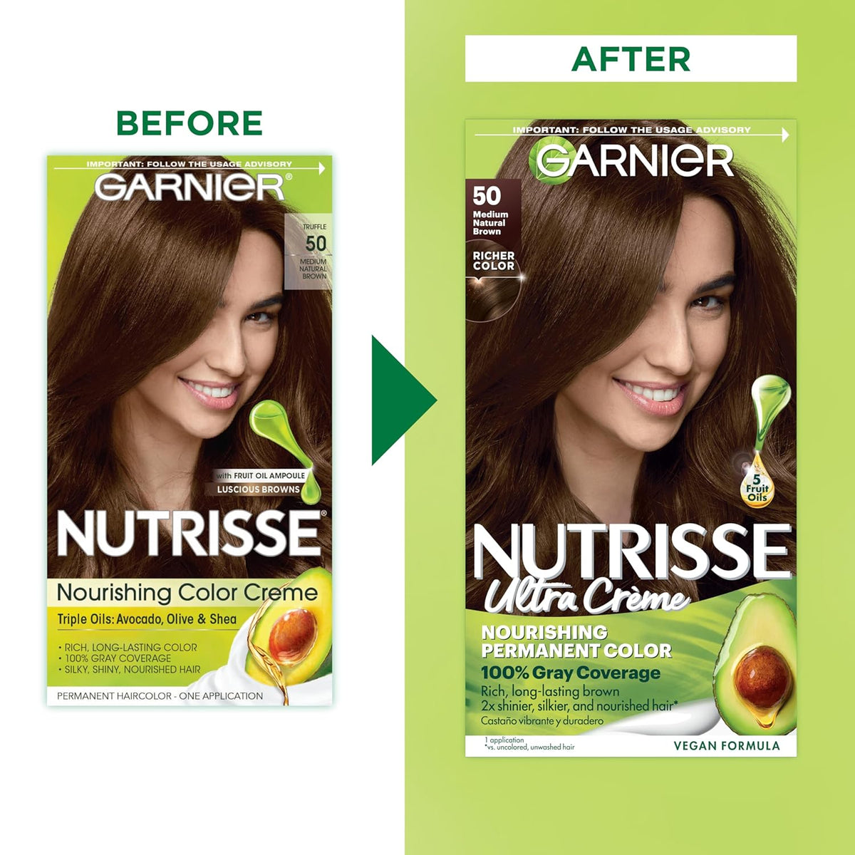 Garnier Hair Color Nutrisse Nourishing Creme, 50 Medium Natural Brown (Truffle) Permanent Hair Dye