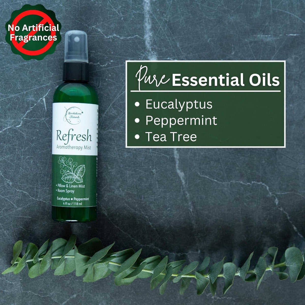 Refresh Aromatherapy Room Spray & Pillow Mist. Peppermint & Eucalyptus Essential Oil Spray, Linen
