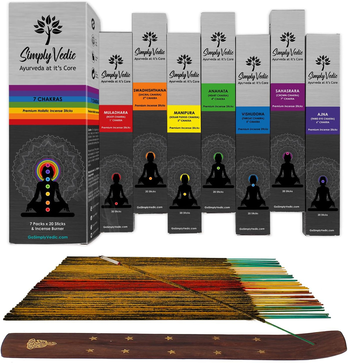 7 Chakra Incense Sticks, Aromatic Bliss for Balance & Healing| Handcrafted 140 Sticks with Pure