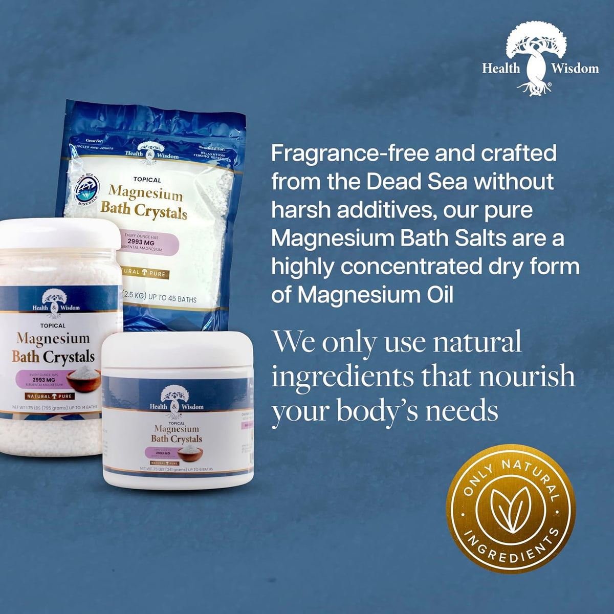 Health and Wisdom Magnesium Bath Crystals - Bath Salts with High Concentration & Enhanced