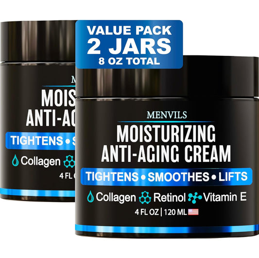 (2 Pack) Mens Face Moisturizer Cream - Anti Aging & Wrinkle for Men with Collagen, Retinol
