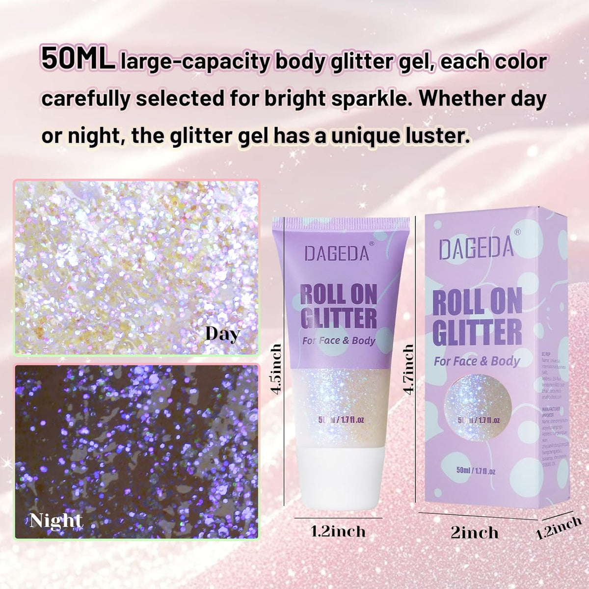 DAGEDA Roll-on Body Glitter,Holographic Eye Face Hair Glitter Gel for Festival Outfit Mermaid