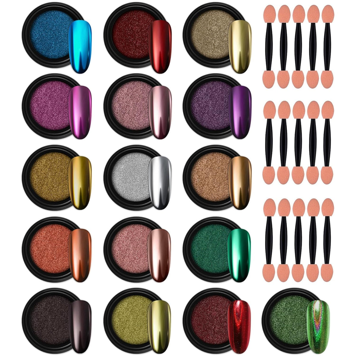 Artdone 16 Jars Chrome Nail Pearl Powder Silver and Gold Mirror Iridescent Aurora Metallic Nail