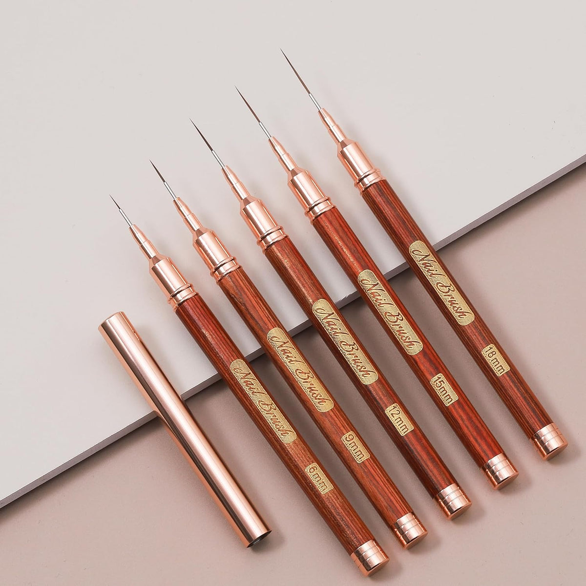 Wooden Nail Art Brushes, 5Pcs Nail Art Liner Brushes, Painting Art Design Brush Set Nail Dotting