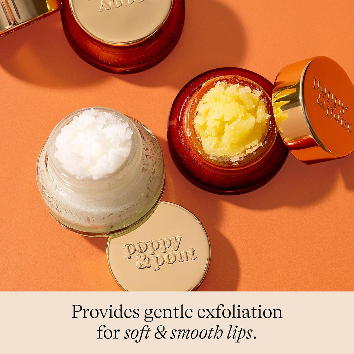 Poppy & Pout Natural Lip Scrub, Moisturizing Sugar Scrub for Dry Lips, Lip Scrubber Exfoliator with