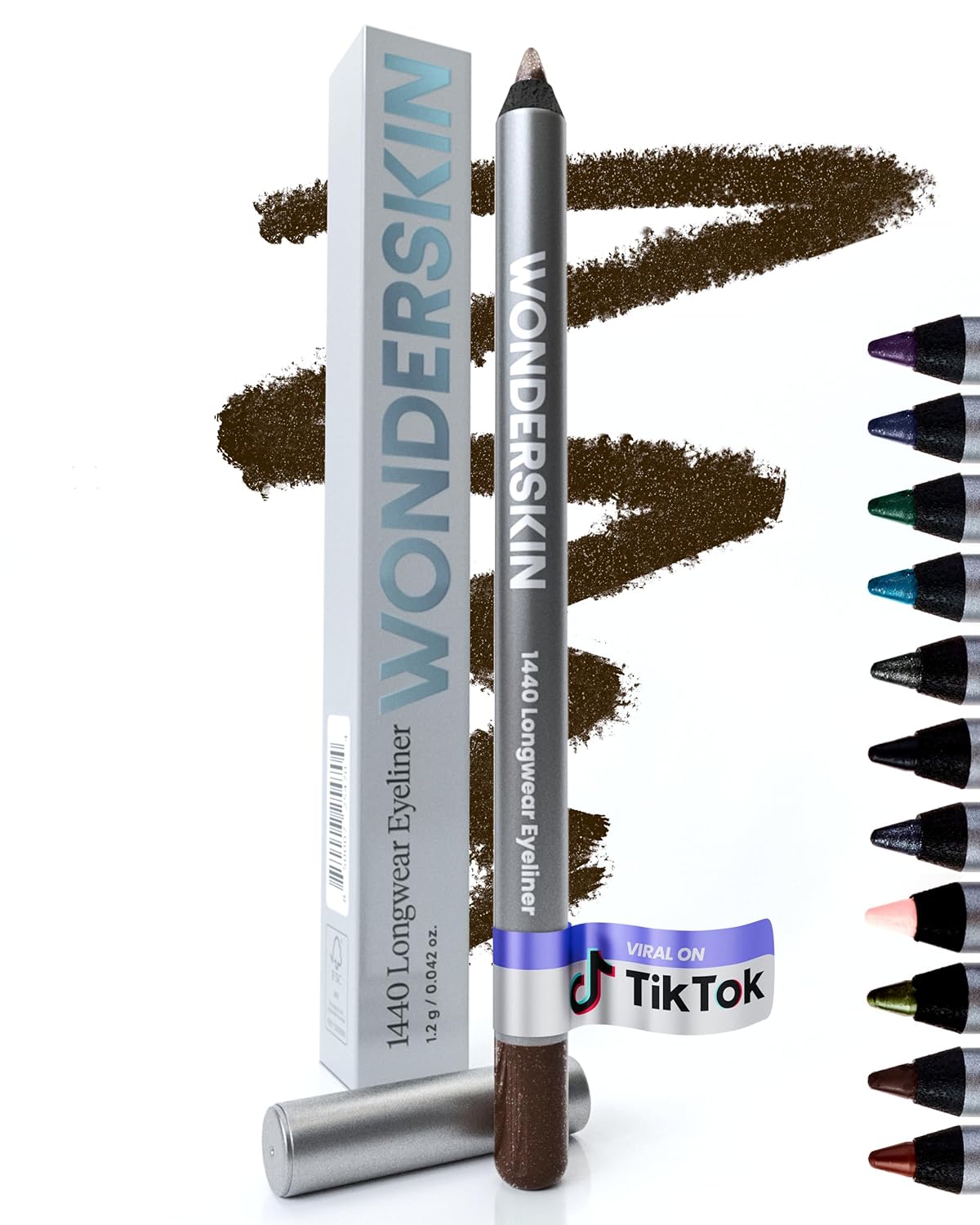 Wonderskin Eyeliner Pencil, 1440 Longwear Brown Glitter Eyeliner Pencil - Waterproof, Sharpenable &