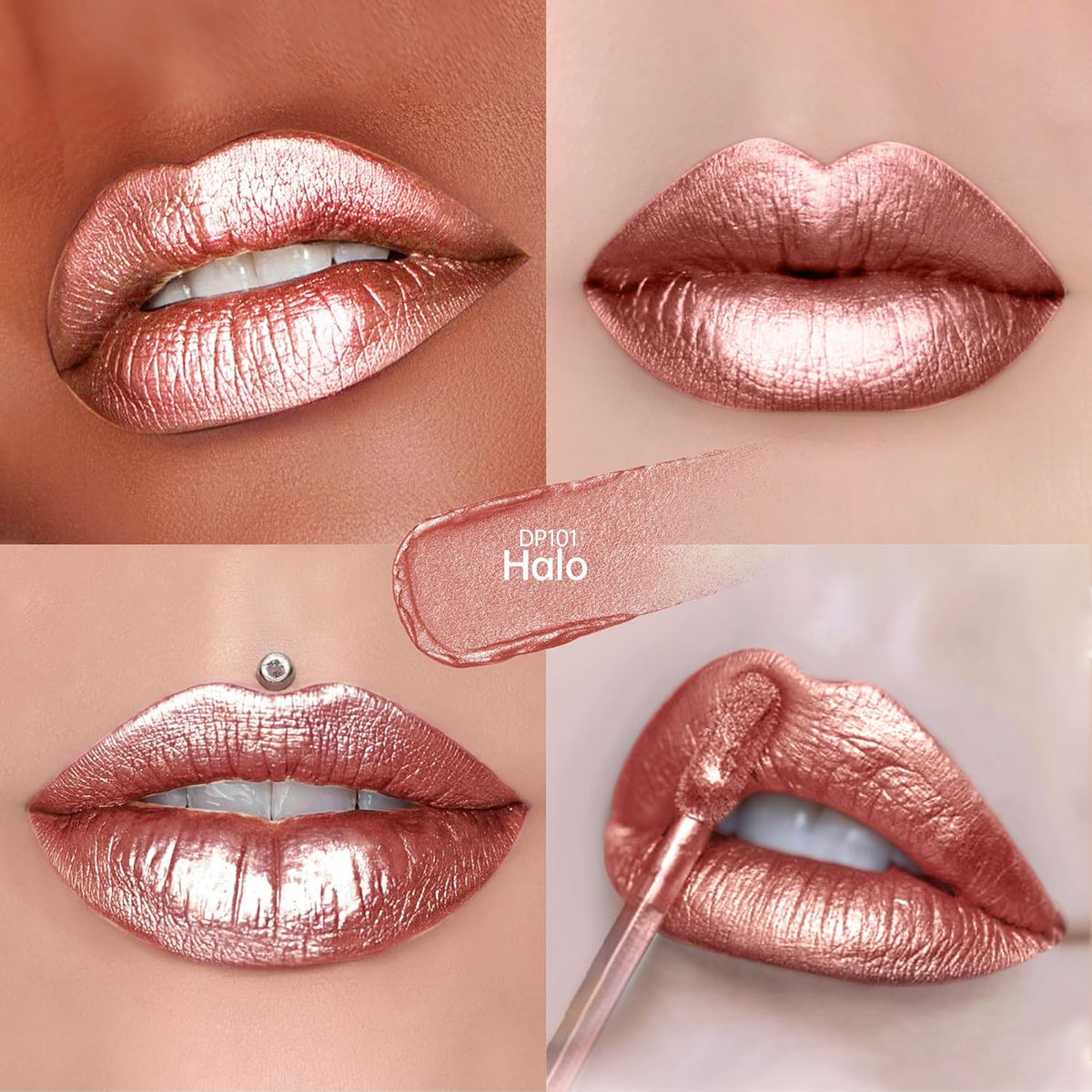 Nude Lipsticks for Women Metallic Lipstick Long Lasting Non Stick Cup Lip Gloss, Metal Shine