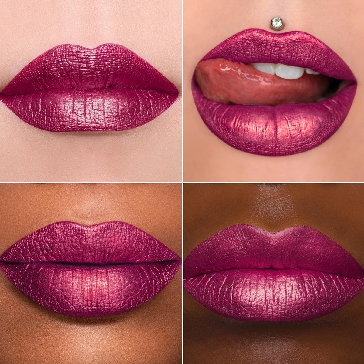 MAKI YIKA 3Pc Metallic Lipstick Long Lasting, Hot Pink Red Brown Glitter Lipsticks, High Shine