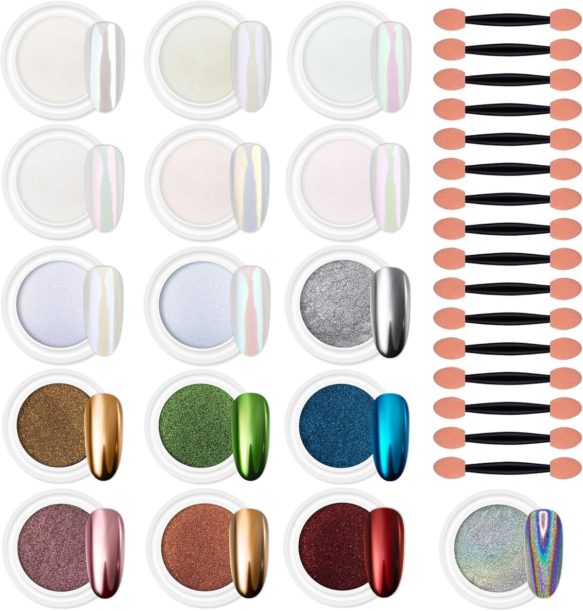 Artdone 16 Colors Chrome Nail Powder, Iridescent Aurora Chameleon Powder Metallic Mirror Effect
