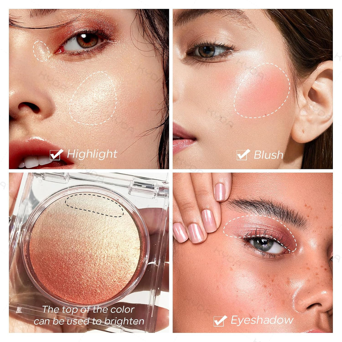 KYDA Baked Blush, Orange Glow Powder for Blush and Highlighter, High Glossy Finish, Lightweight