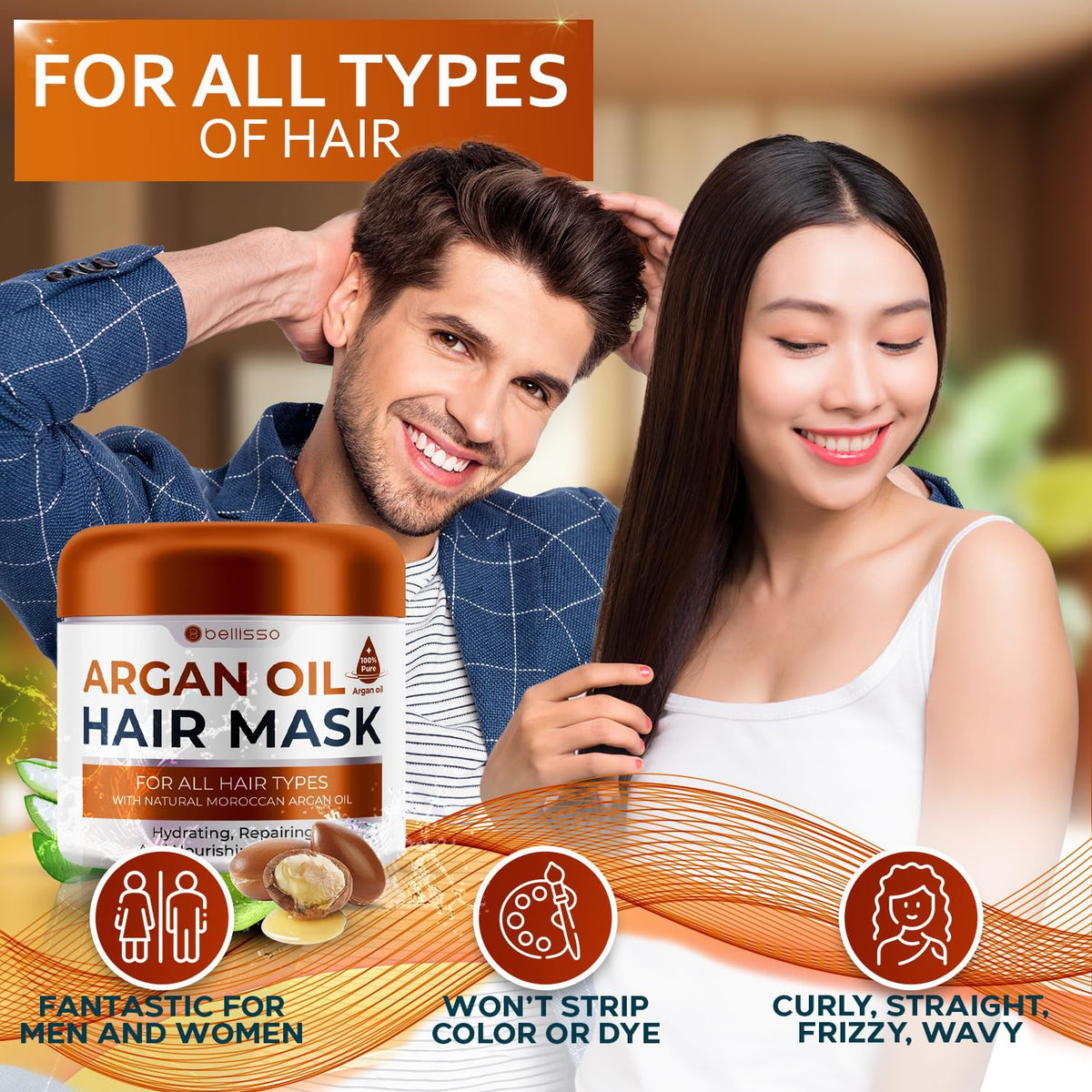 Moroccan Argan Oil Mask - Deep Conditioning Moisturizer for Dry, Extremely Damaged Hair - Hydrating