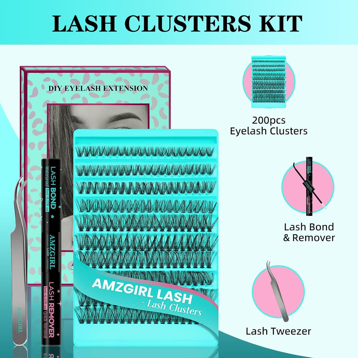 Lash Clusters Kit 200PCS 40D Eyelash Extension Kit D Curl Wispy Eyelash Clusters DIY Natural