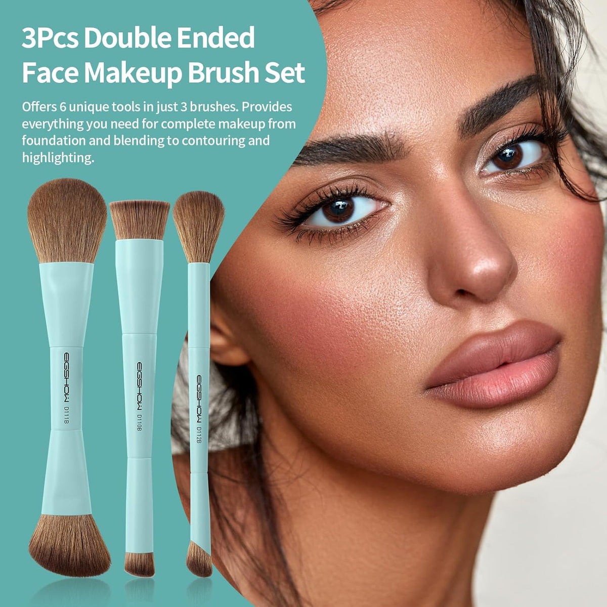 EIGSHOW Makeup Brush Set, 3Pcs Dual Ended Face Makeup Brushes for Foundation Powder Contour