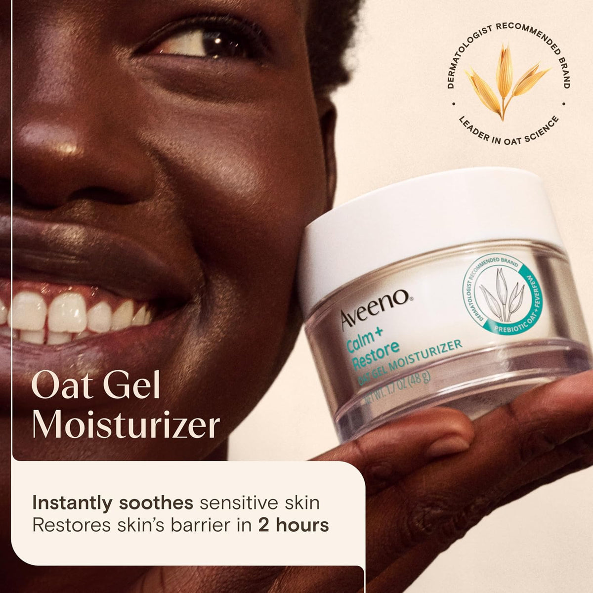 Aveeno Calm + Restore Oat Gel Facial Moisturizer for Sensitive Skin, Fast-Absorbing, Soothing