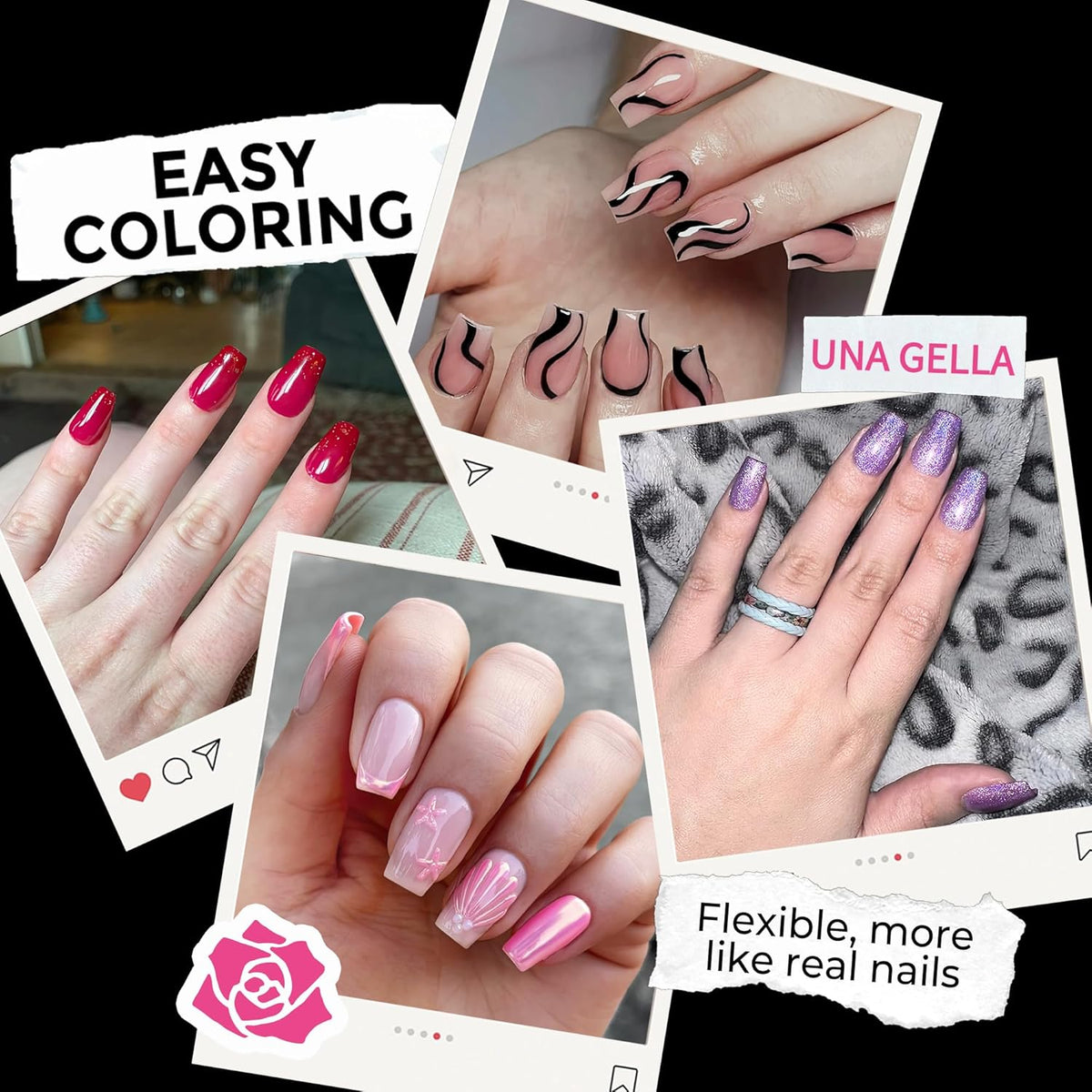 UNA GELLA Short Coffin Nail Tips: 216pcs Short Coffin Press on Nails Pre-shape Gel Nail Tips for