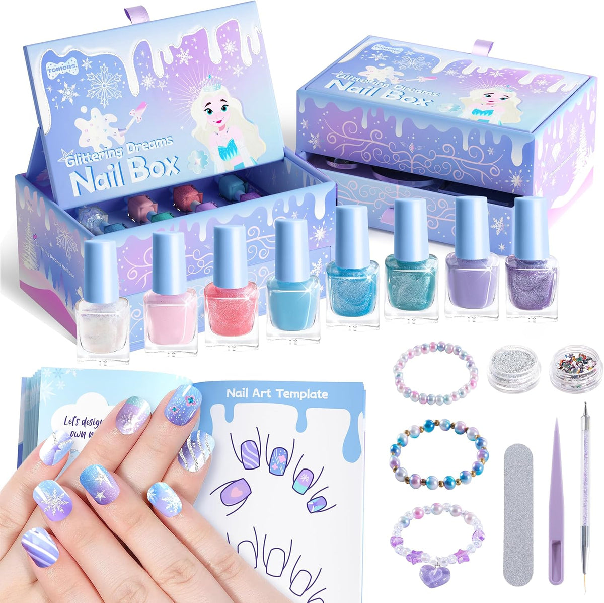 Tomons Kids Nail Polish Set for Girls, Non Toxic Nail Polish Art Kit for Kids Ages 7-12, Toys Gifts