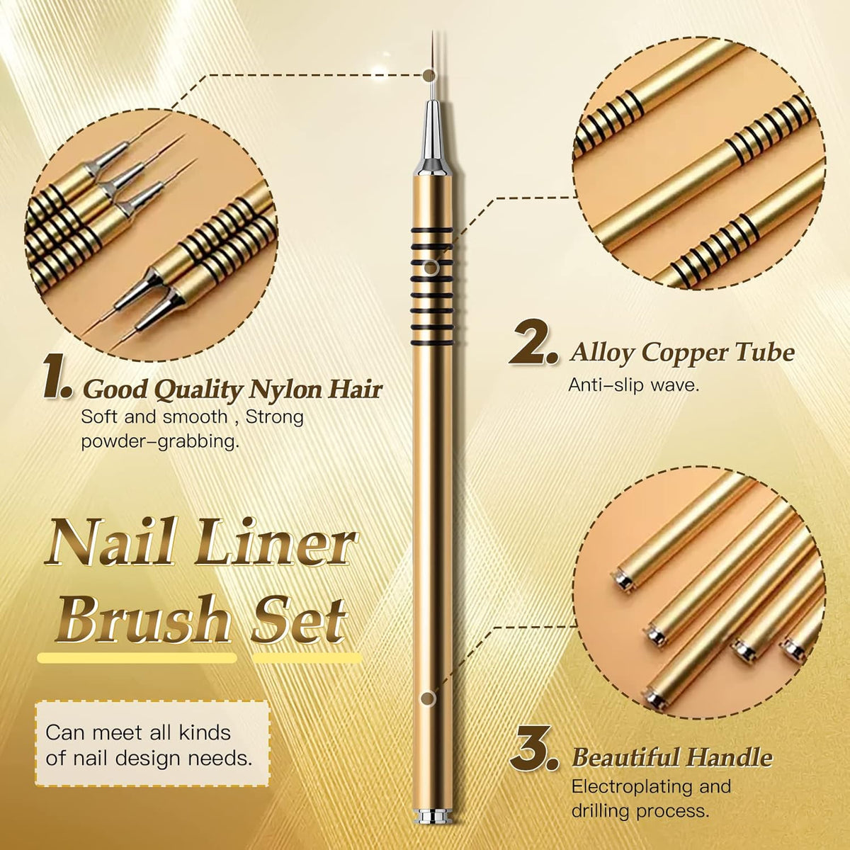 Nail Art Liner Brushes Set, 6Pcs Nail Art Design Brush Striping Thin Long Lines Dotting Drawing