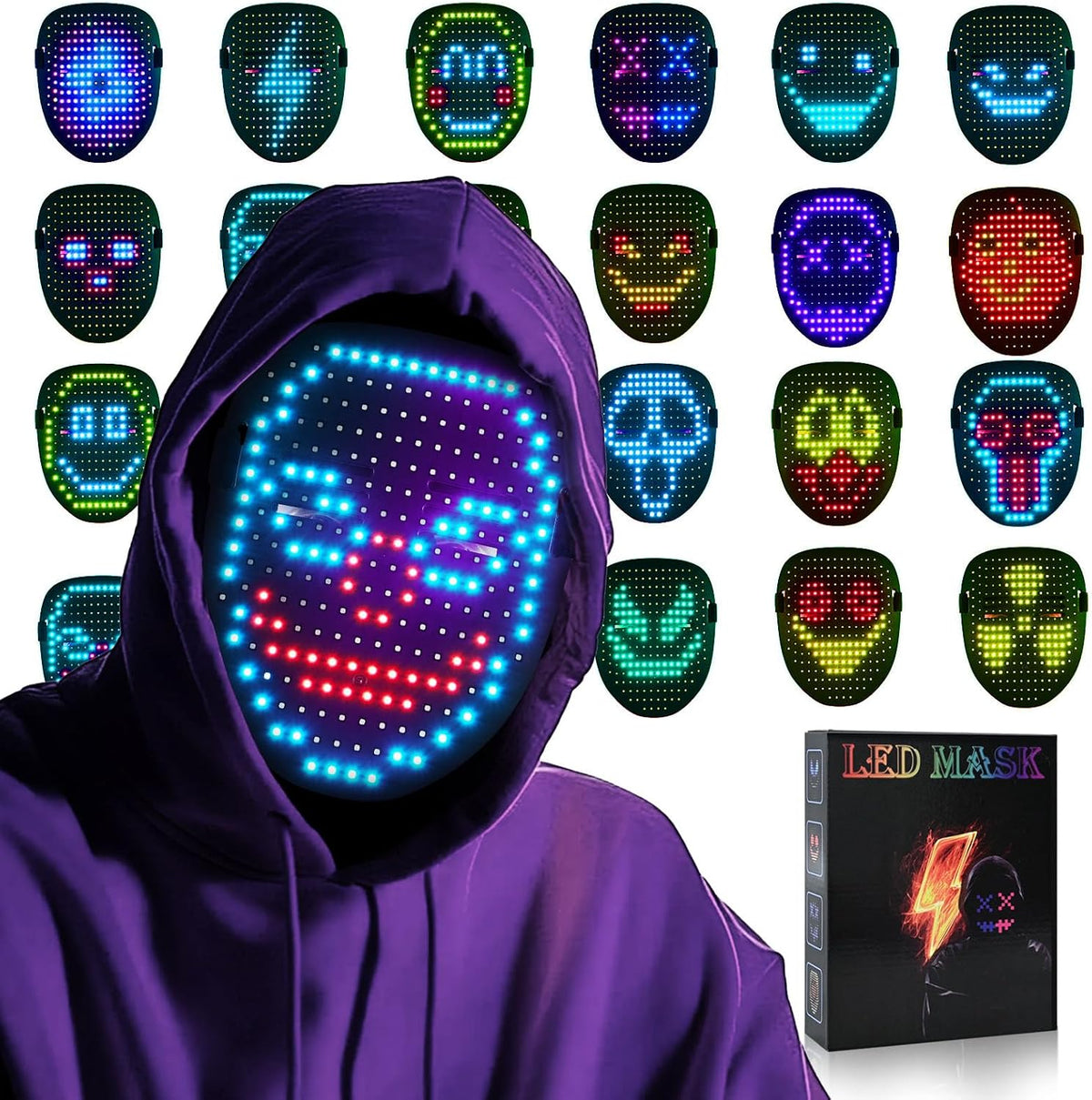 AIGLUN LED Face Transforming Mask with Gesture Control Fun - Cool stuff Halloween Cosplay and