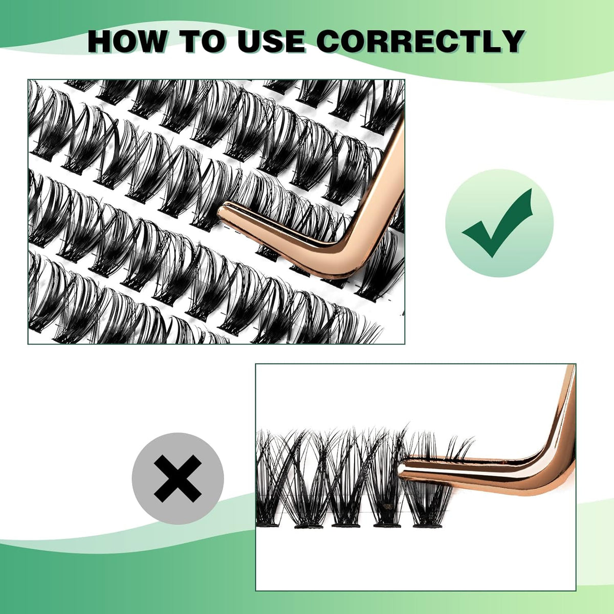 Lash Clusters 300pcs Individual Lashes 40D 0.07D Curl 14mm DIY Eyelash Extension KEYYOU Large Tray