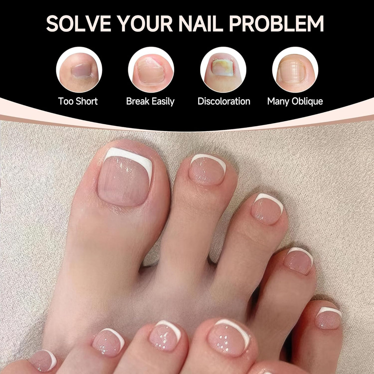 UNA GELLA Toe Nail Tips Full Cover, 216 Pcs Square Round Toe Nail Press Ons Clear Pre-Shape Gel Toe