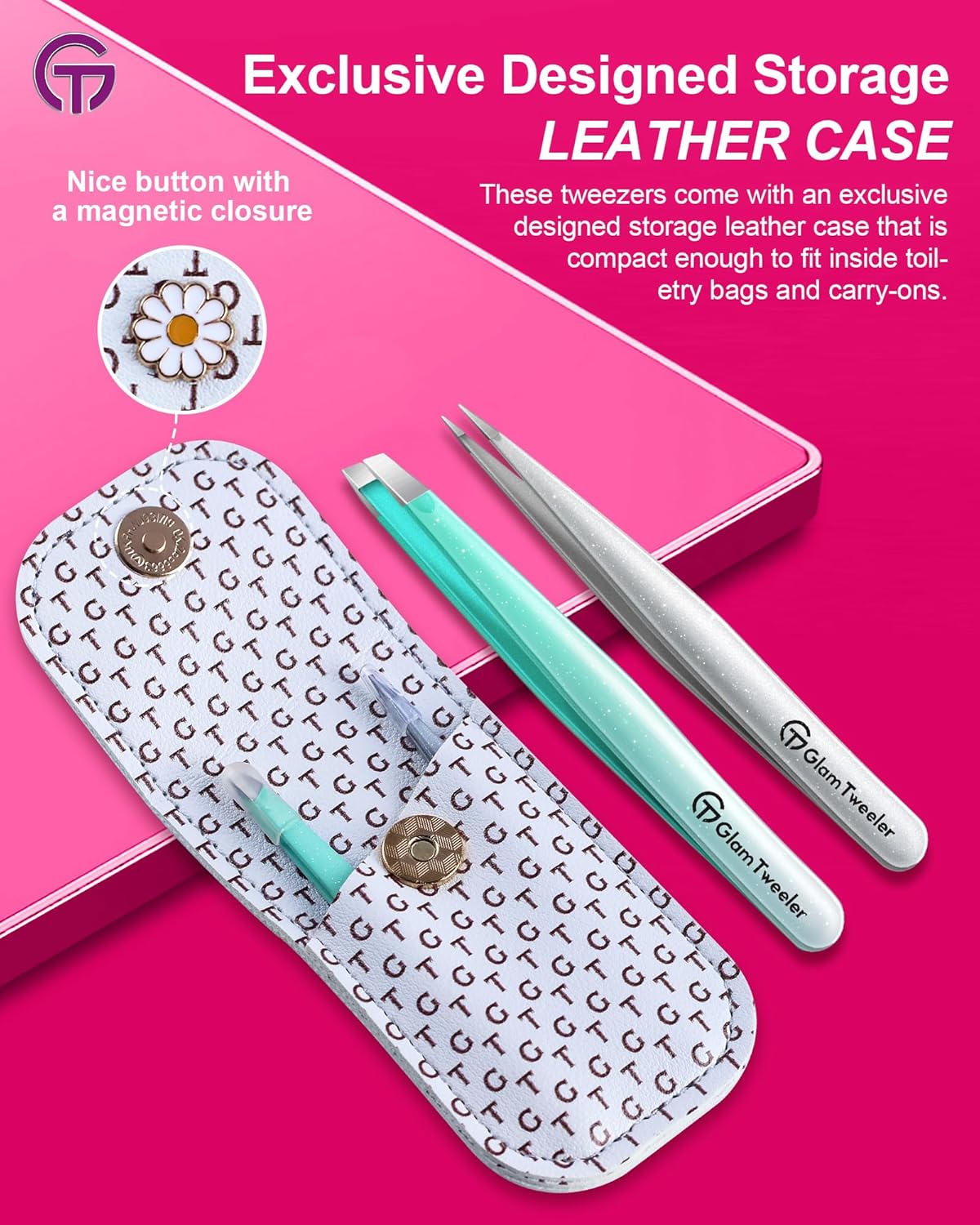 Expert Slant and Point Tip Tweezer Set with Exclusive Storage & Carrying Case, GlamTweeler Sharp &