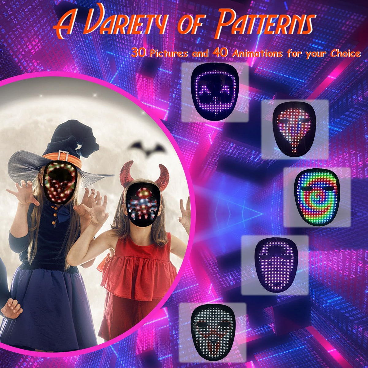 Depointer Life Led Mask with Gesture Sensing,Unisex LED Lighted Face Transforming Mask for Costume