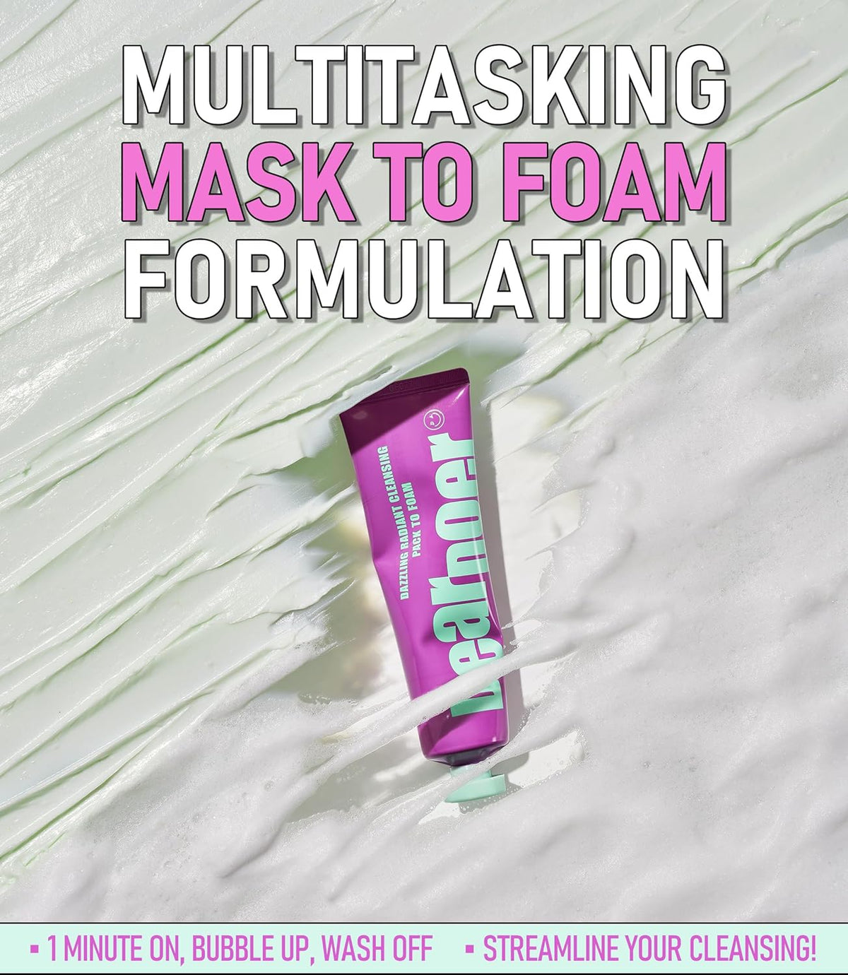 Dazzling Radiant Cleansing Pack to Foam – 3-in-1 Wash-Off Mask & Exfoliator & Cleanser w/Fresh