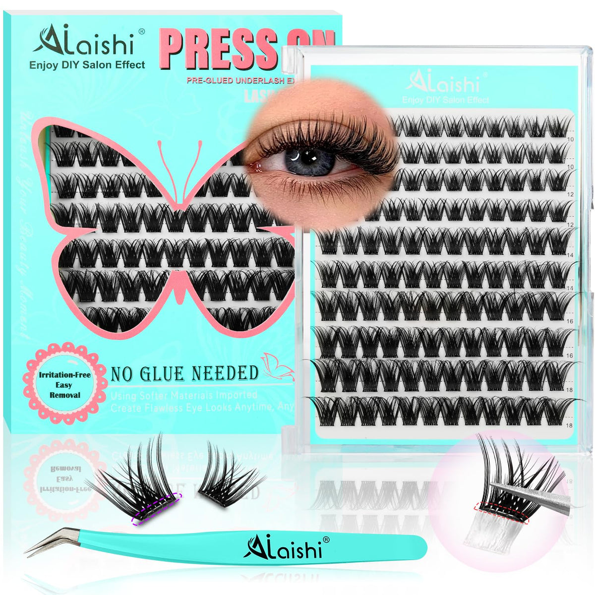 No Glue Needed Lashes, Self Adhesive Eyelashes, DIY Lash Cluster Extensions Kit 10‑18mm,120pcs