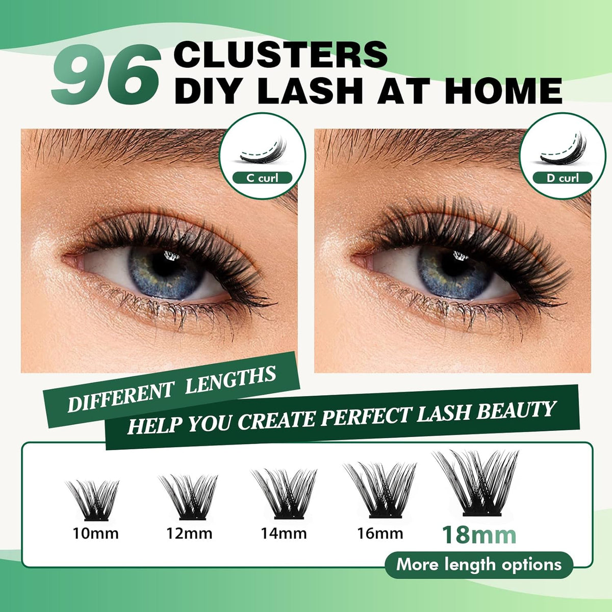 Lash Clusters,96 Pcs Cluster Lashes D Curl 14mm DIY Lash Extensions Eyelash Clusters,KEYYOU Volume