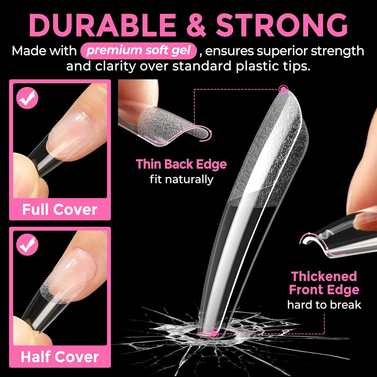 UNA GELLA Long Coffin Nail Tips: 216pcs Coffin Acrylic Fake Nails Full Cover Gel Nail Tips Press On