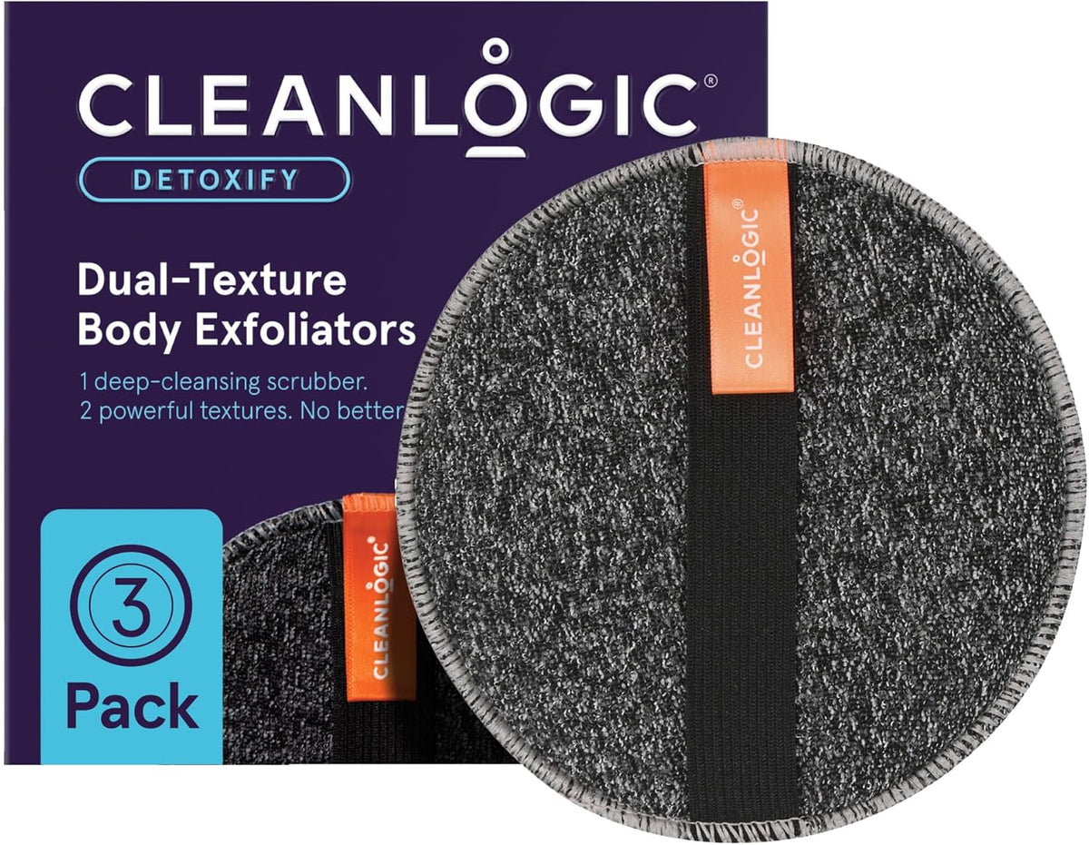 Cleanlogic Detoxify Purifying Charcoal Infused Exfoliating Body Scrubber, Dual-Texture Round