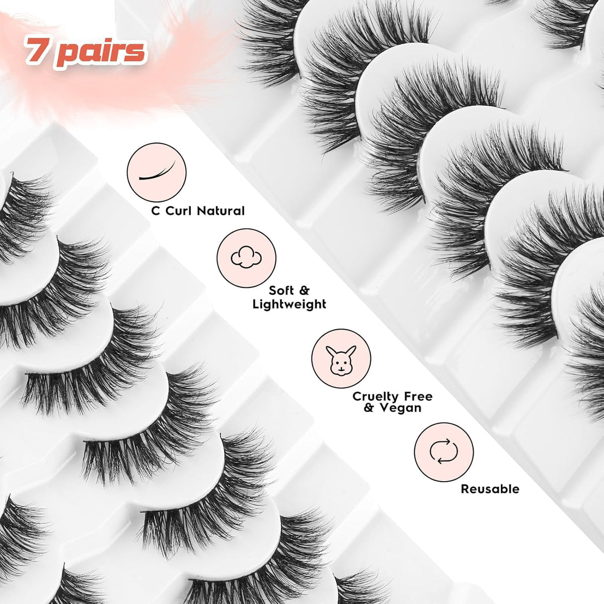 Wispy Lashes False Eyelashes Natural 16mm Fluffy Eyelashes Strip Lashes Pack 3D Volume Lashes 0.1MM