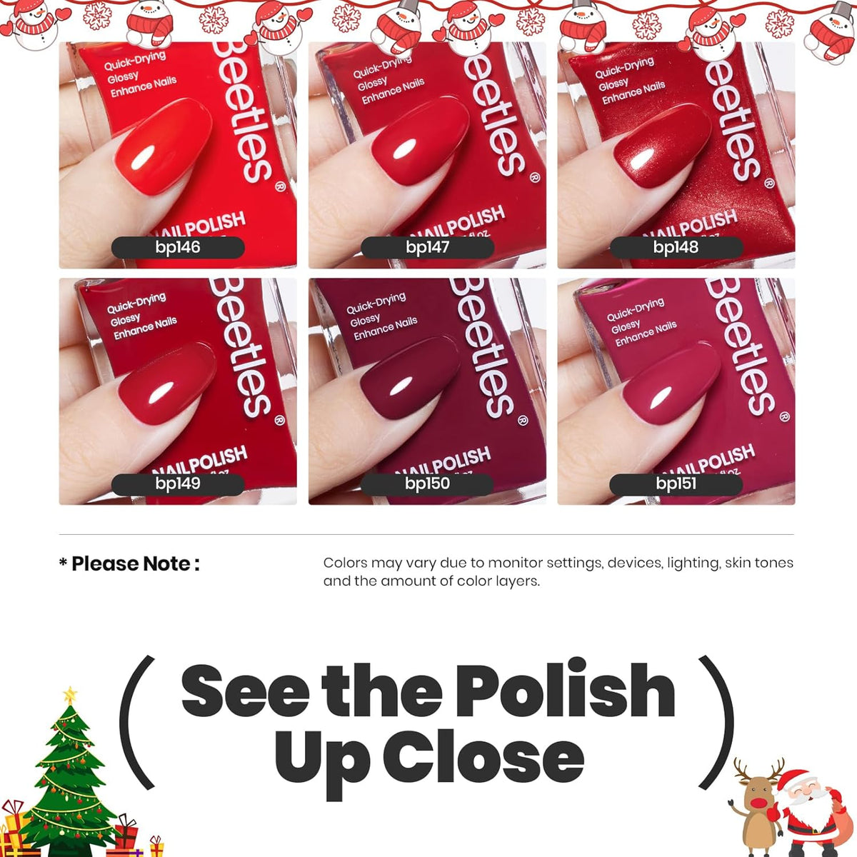 Beetles Red Nail Polish Set Blazing Rose, 6 Colors Dark Red Burgundy Nail Polish Glossy 15ml