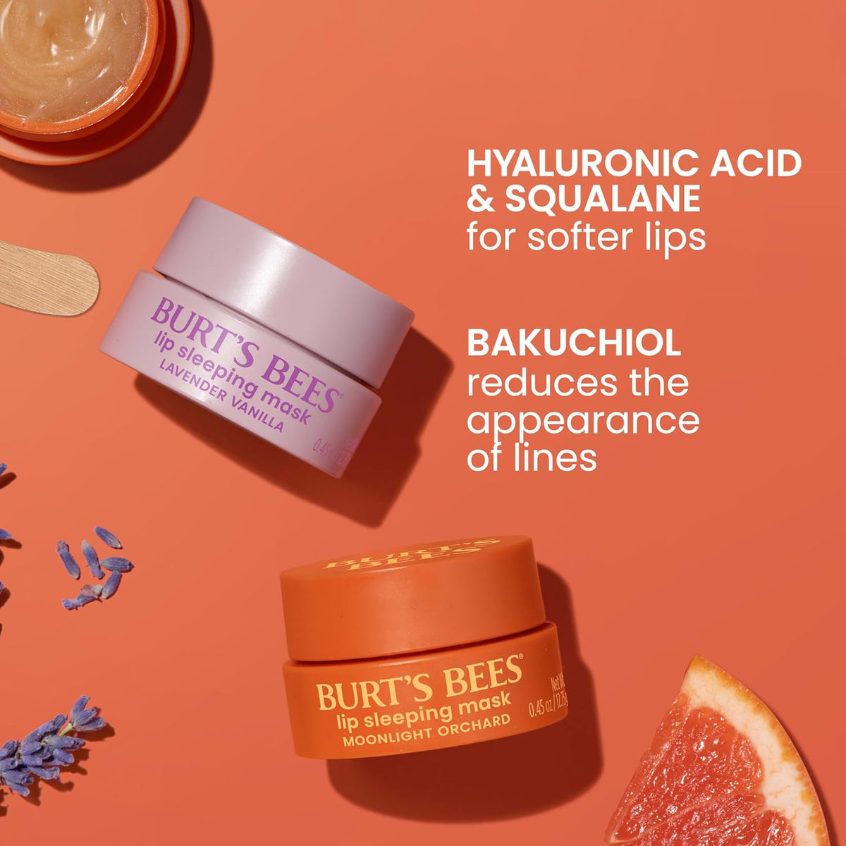 Burt’s Bees Lavender Vanilla Lip Sleeping Mask, With Hyaluronic Acid and Squalane Moisturizer To