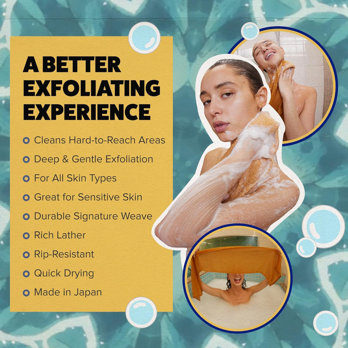 GOSHI Exfoliating Shower Towel - Rip-Resistant Exfoliating Washcloth for All Skin Types - Marigold
