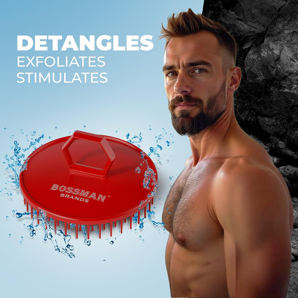 Bossman Scalp Massager & Shampoo Brush (3-inch, Red) – Head Scrubber, Beard Exfoliator & Dandruff