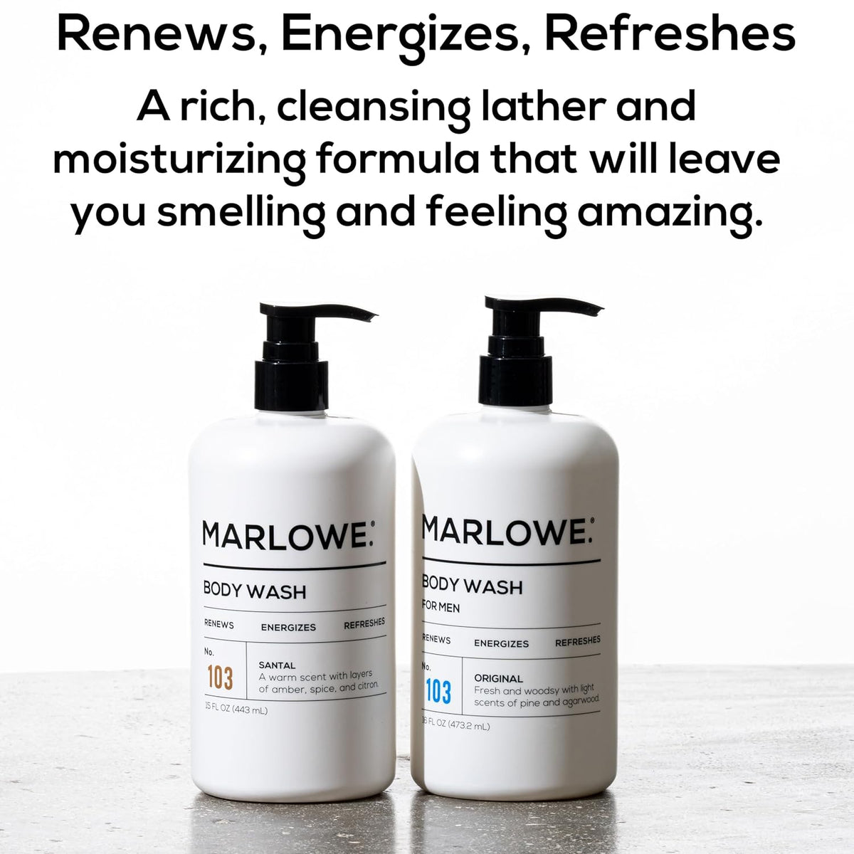 MARLOWE. No. 103 Body Wash 16 oz Pump, Original, Energizing & Refreshing Shower Gel with Willow