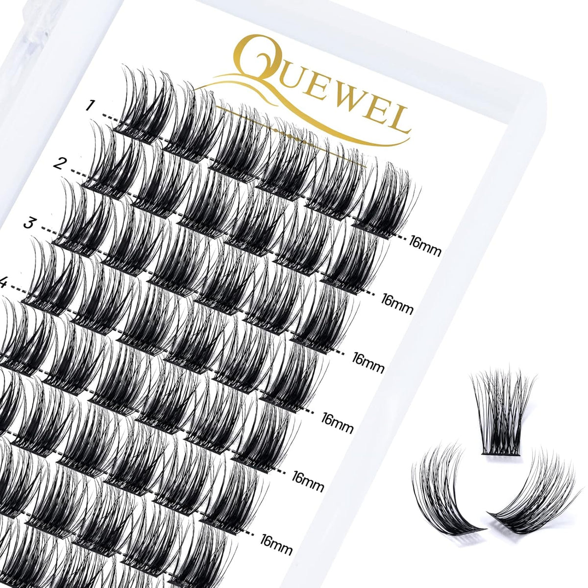 QUEWEL Cluster Lashes 72 Pcs Wide Stem Individual Lashes C/D Curl 8-16mm Length DIY Eyelash