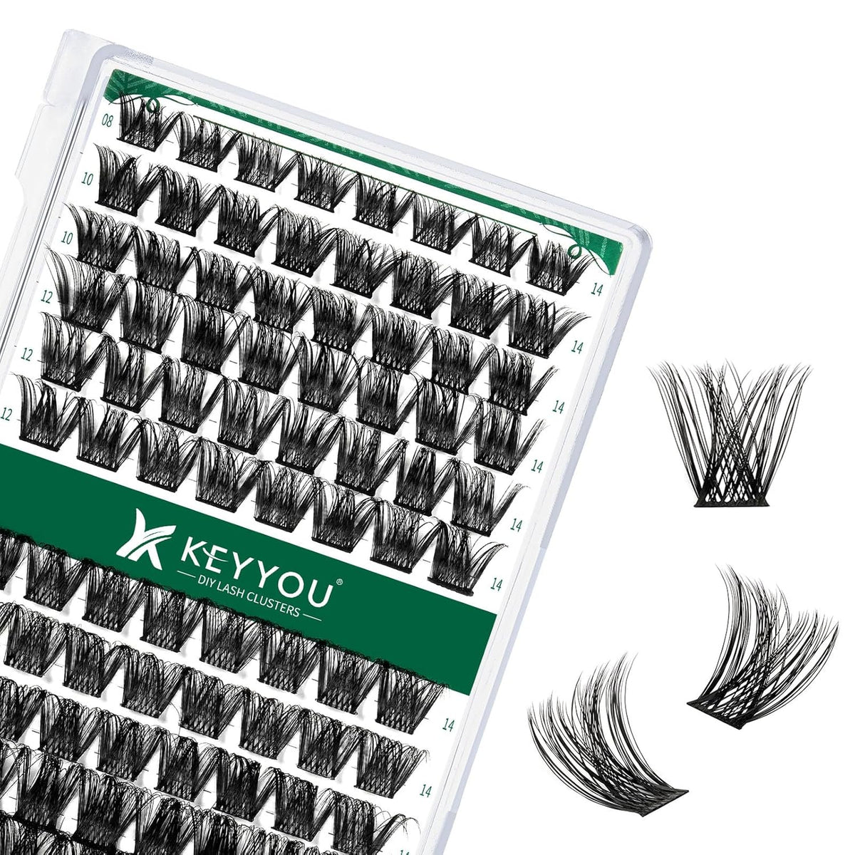 Lash Clusters 96pcs Individual Lashes Y01 C Curl 14mm Eyelash Clusters KEYYOU Volume Wispy Lash